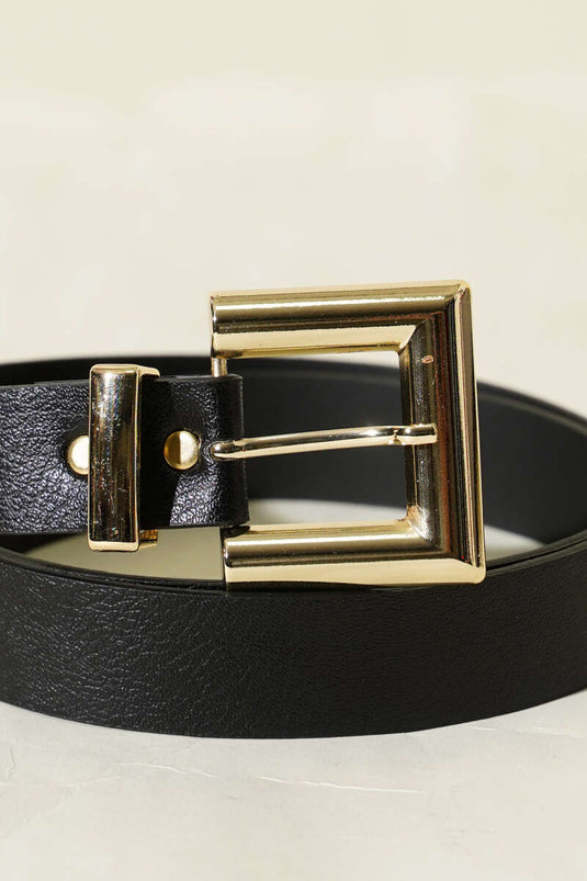 Ceinture carrée brillante à boucle noire