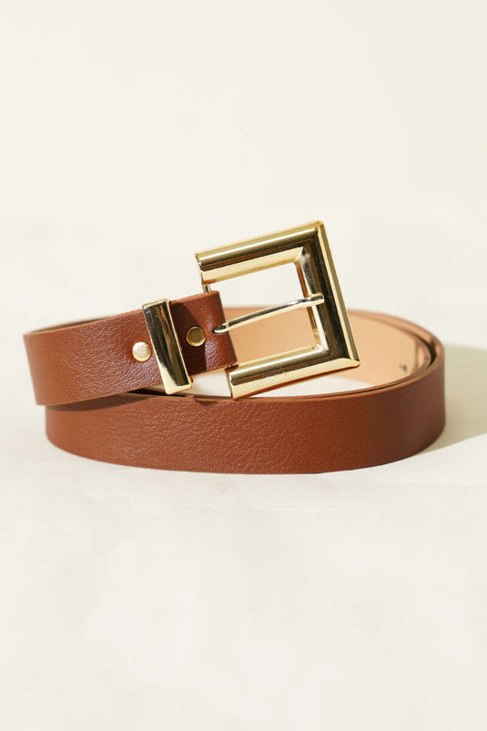 Ceinture carrée à boucle brillante couleur tabac