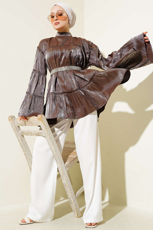 Tunique superposée brillante marron