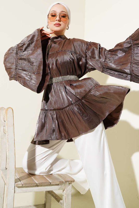 Tunique superposée brillante marron