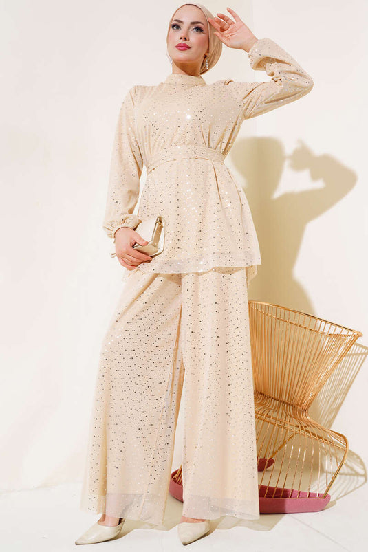 Crème double ensemble à pois brillants