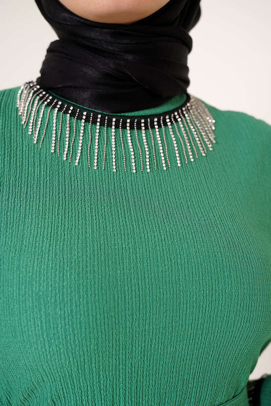 Costume Double Tour Avec Chaîne À Pompons Brillants Vert