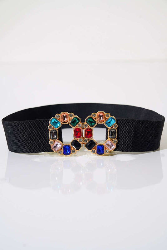 Ceinture élastique noire avec pierres brillantes