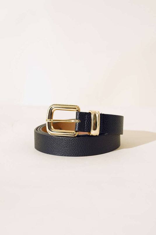 Shiny Buckled Belt Black Gold