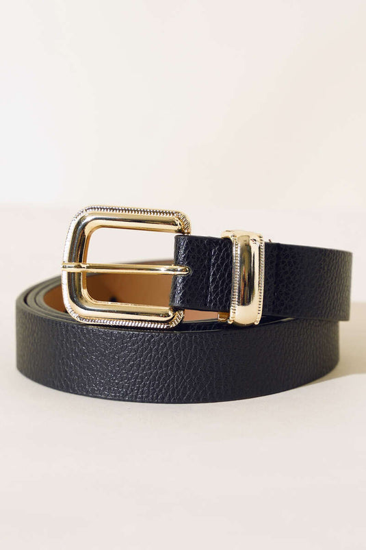 Shiny Buckled Belt Black Gold