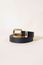 Ceinture Noire Brillante À Boucle Dorée