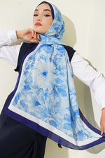 Écharpe Pastel Fleuri En Bambou Kraş Bleu Marine