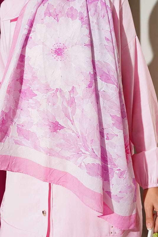 Pastel Çiçekli Bambu Kraş Şal Pembe