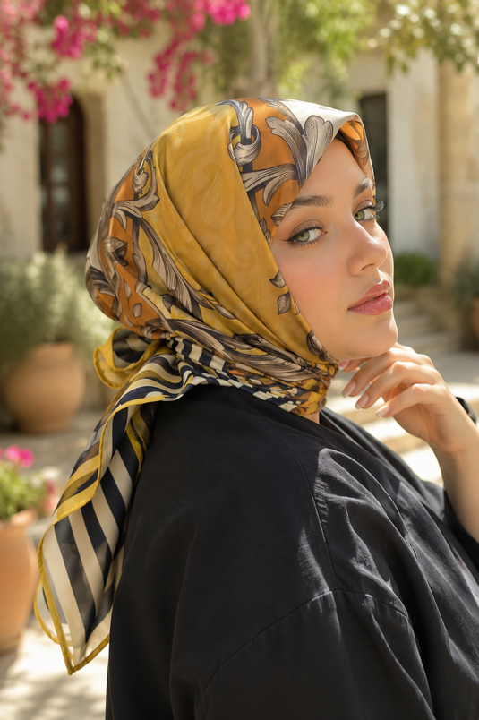 Patchwork Desen Eşarp Serisi Bej
