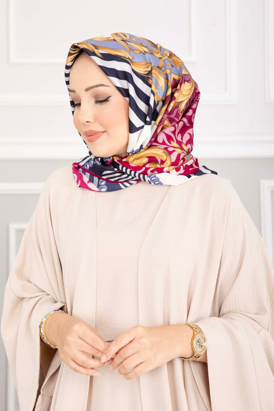 Patchwork Desen Eşarp Serisi Fuşya