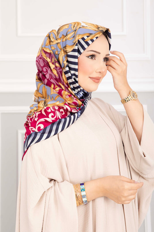 Patchwork Desen Eşarp Serisi Fuşya