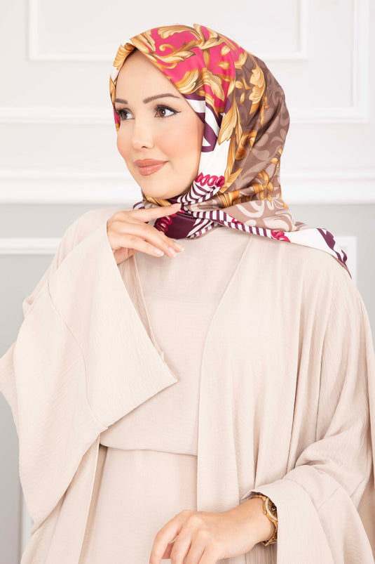 Patchwork Desen Eşarp Serisi Koyu Bej