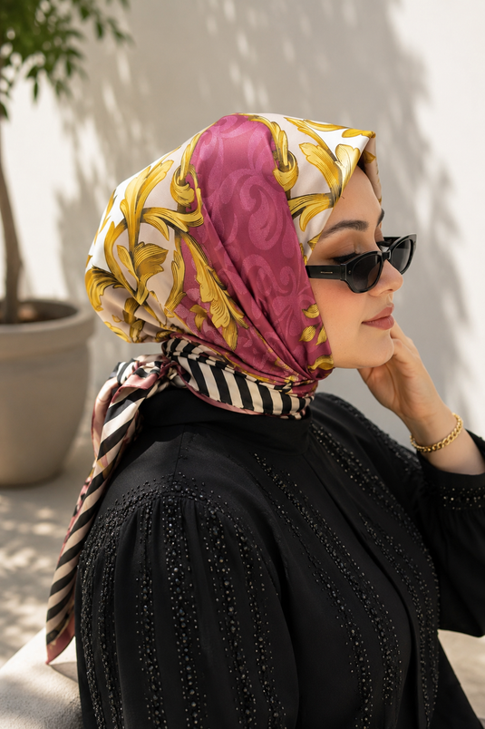 Patchwork Desen Eşarp Serisi Pudra