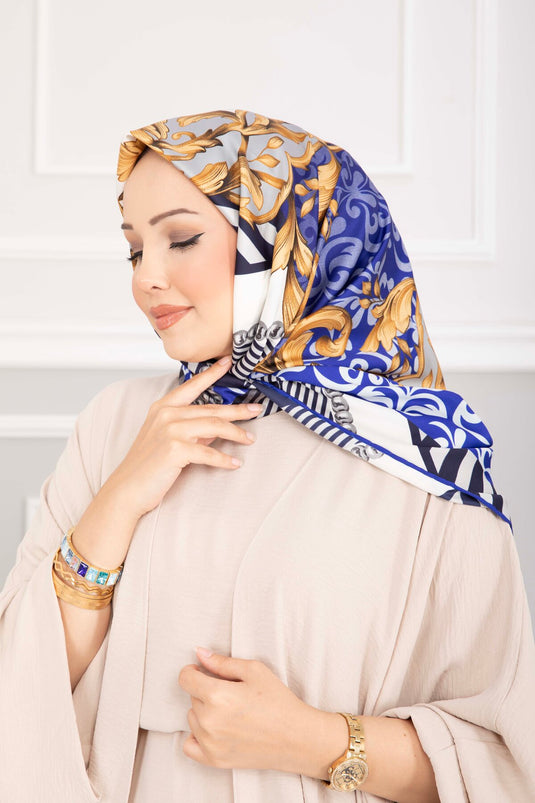 Patchwork Desen Eşarp Serisi Saks