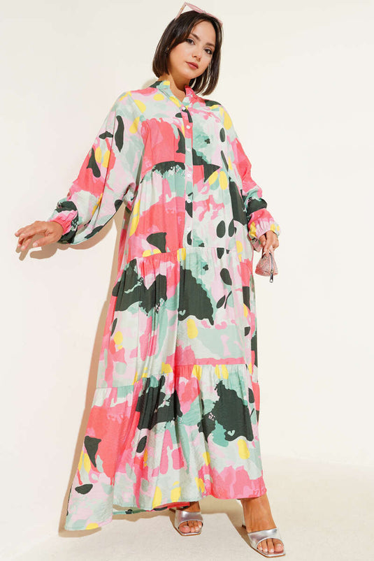 Patlı Desenli Elbise Su Yeşili