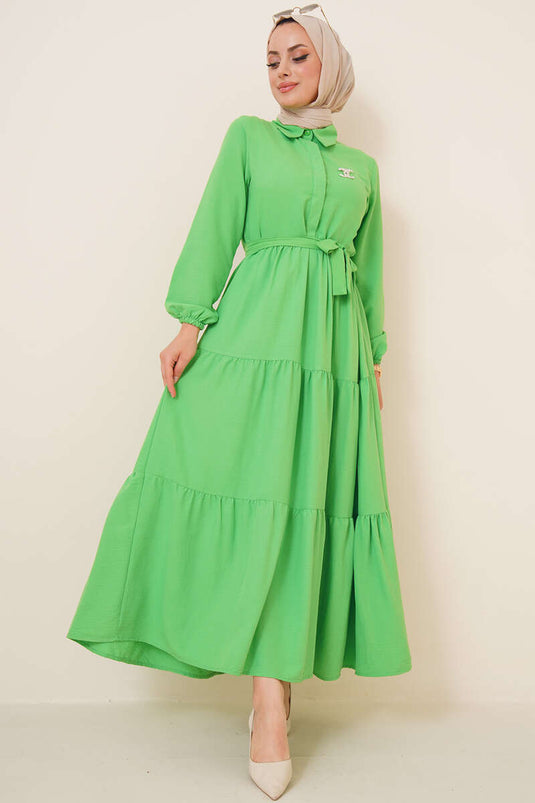 Robe Tericoton Tissée à Placket Vert Pistache