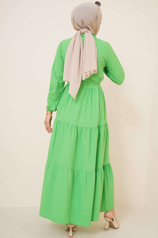 Robe Tericoton Tissée à Placket Vert Pistache