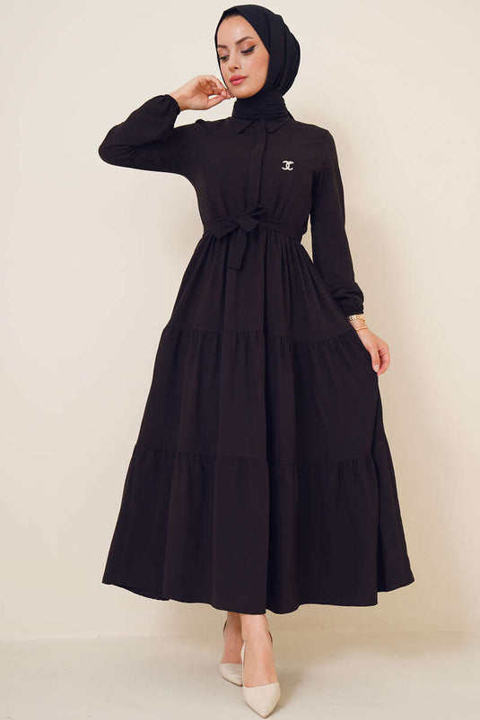 Robe Tericoton Tissée Avec Patte De Serrage Noir