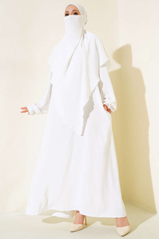 Abaya Large Voilée Blanc