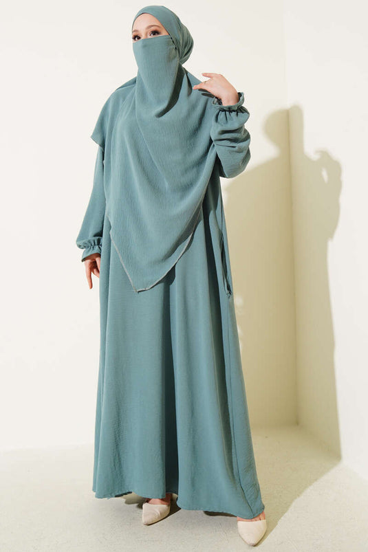 Peçeli Geniş Ferace Çağla Yeşili