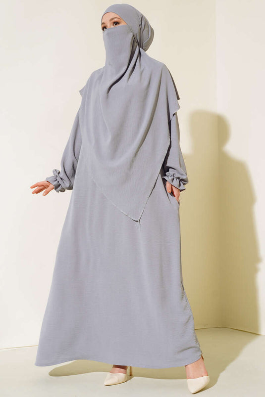 Abaya large avec voile gris