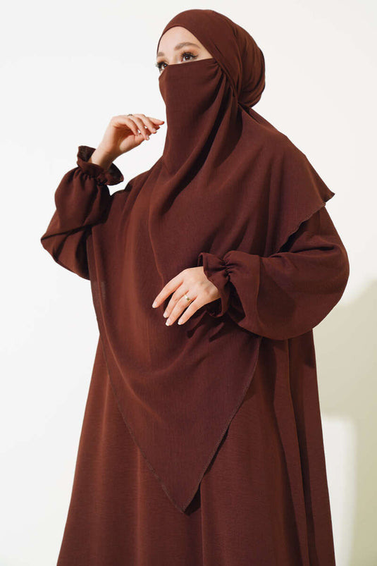 Abaya large avec voile marron