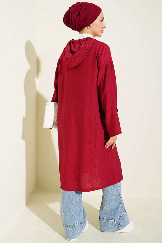 Bordeaux Kapuzenumhang Mit Cape-Details