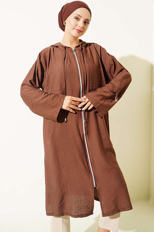 Kapuzencape Mit Cape-Details In Kaffee
