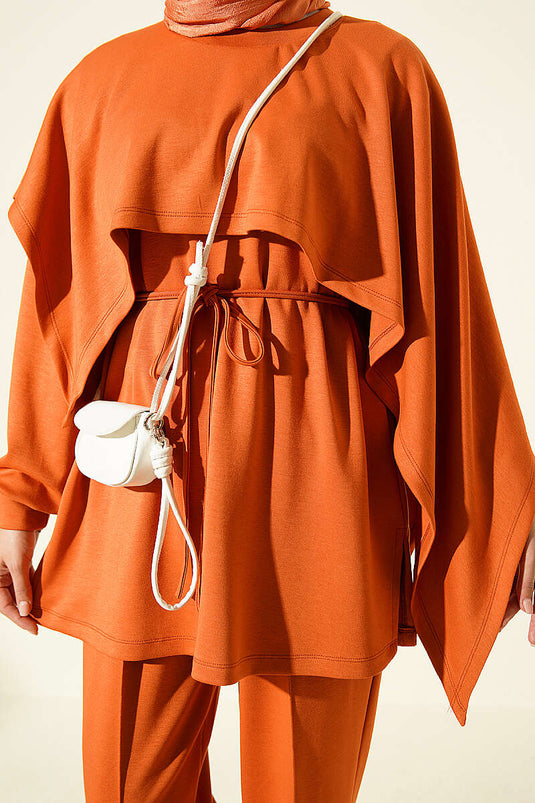 Ensemble Double Orange Avec Détails De Cape En Modal