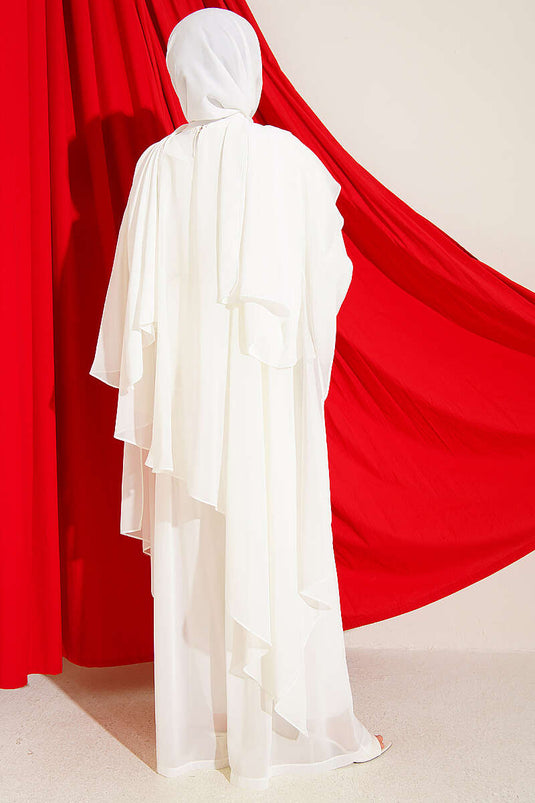 Ecru Doppelset Mit Chiffon-Cape Und Binde-Detail