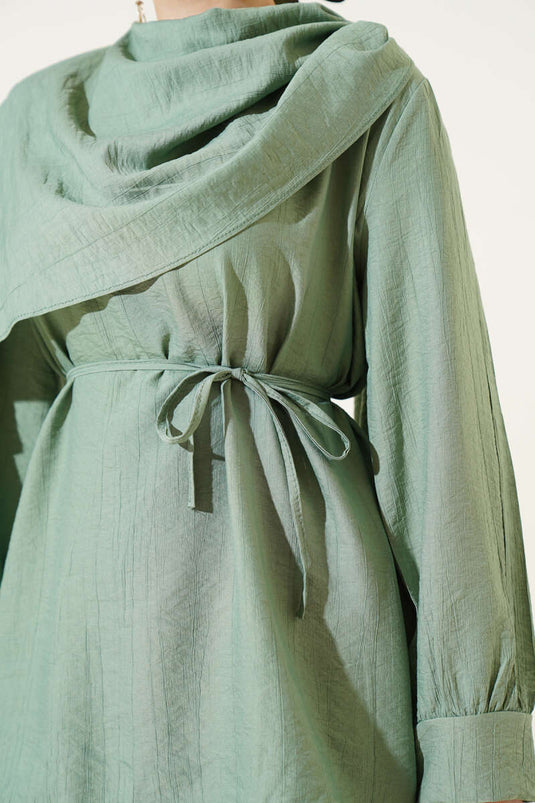 Pelerin Detaylı Tunik İkili Takım Çağla Yeşili