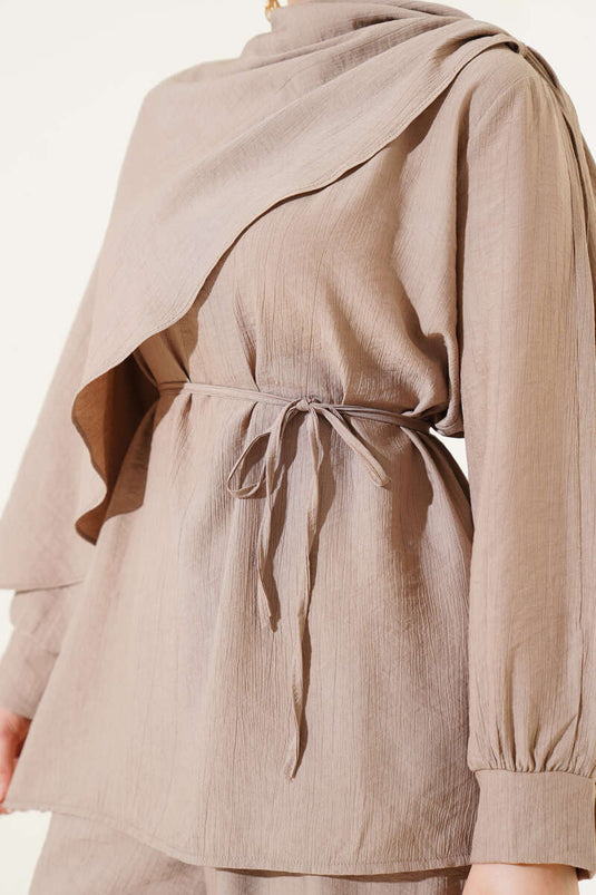 طقم تونيك بتفاصيل كيب من قطعتين من المنك