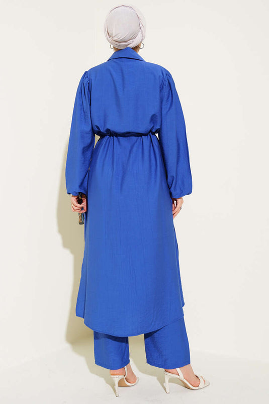 بدلة طويلة من قطعتين مع تفاصيل كيب