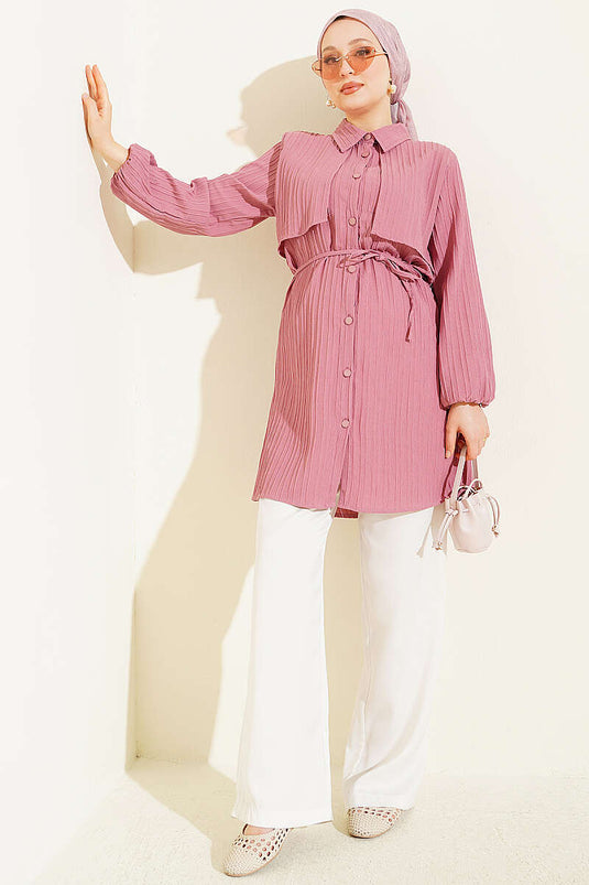Camicia A Stile Mantella Rosa Polvere Con Dettaglio A Fiocco