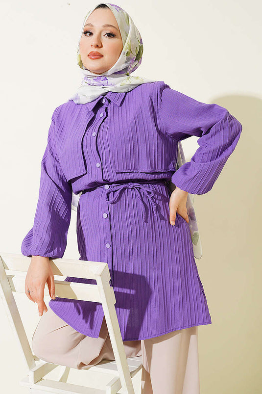 Camicia Con Mantella Lilla Con Dettaglio A Nodo