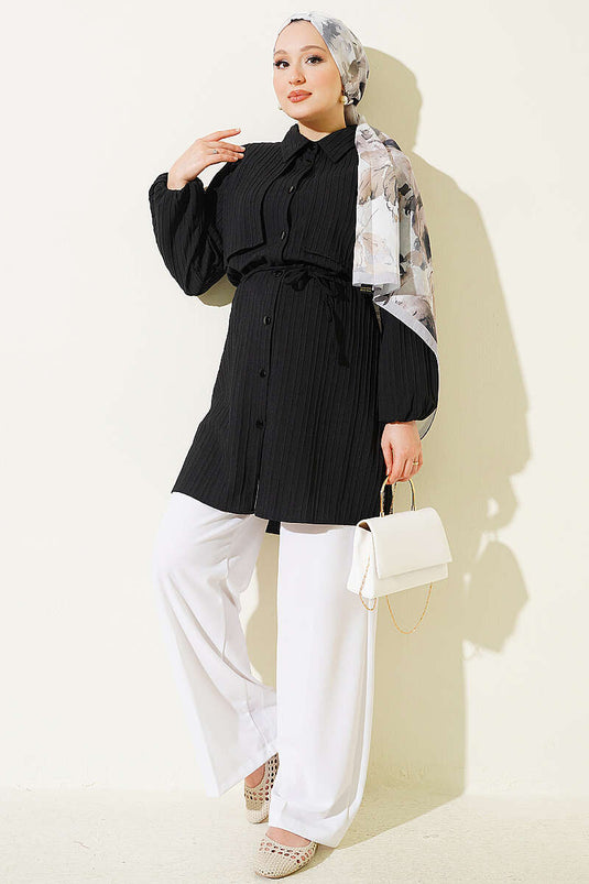 Camicia Nera Con Mantella E Dettaglio A Nastro