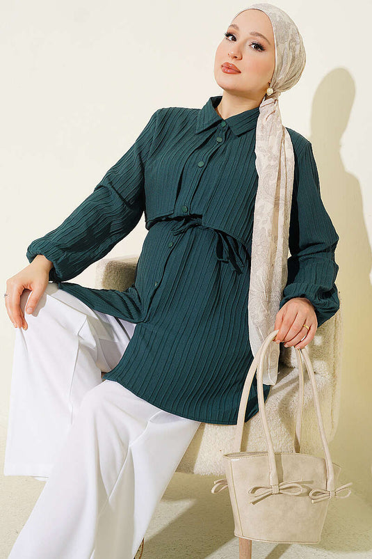 Camicia Con Fiocco Verde Smeraldo E Mantella