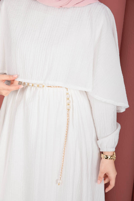 Robe d'été doublée avec col pèlerine, taille élastiquée, couleur écru