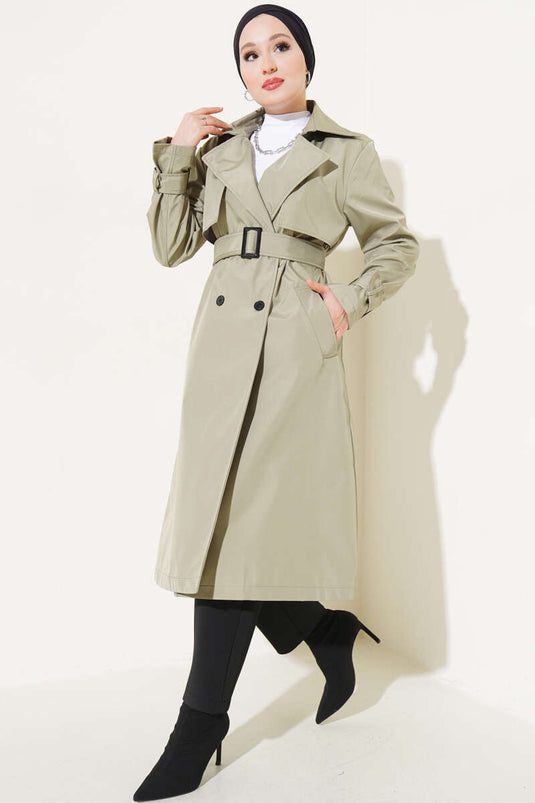 Trenchcoat mit Cape und Epauletten Grün