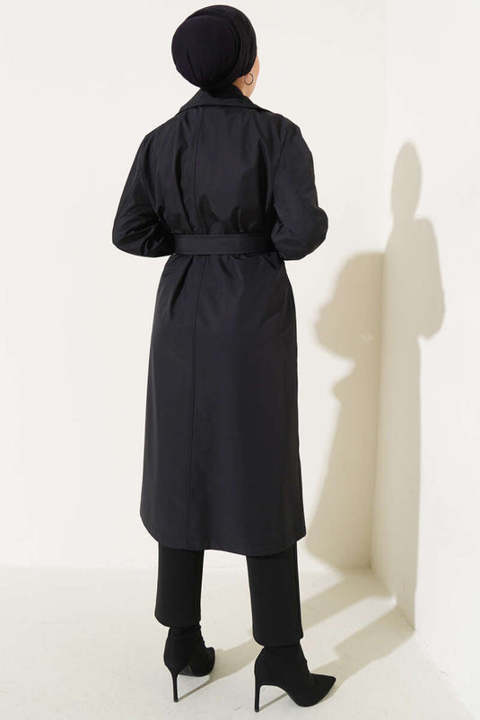 Trenchcoat mit Cape und Epauletten Schwarz