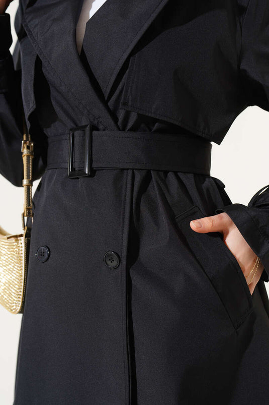 Trenchcoat mit Cape und Epauletten Schwarz