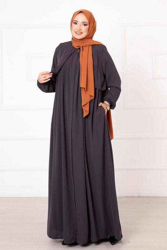 Abaya con cremallera tipo capa color antracita