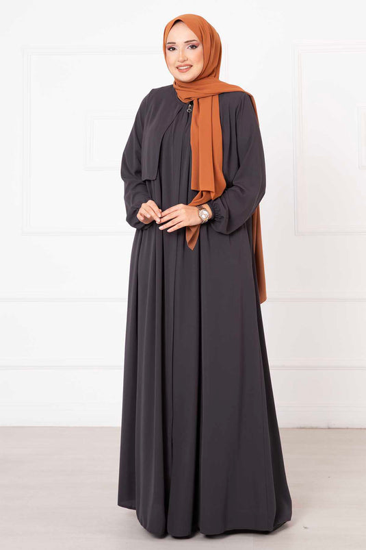 Hooded Zippered Abaya Anthracite