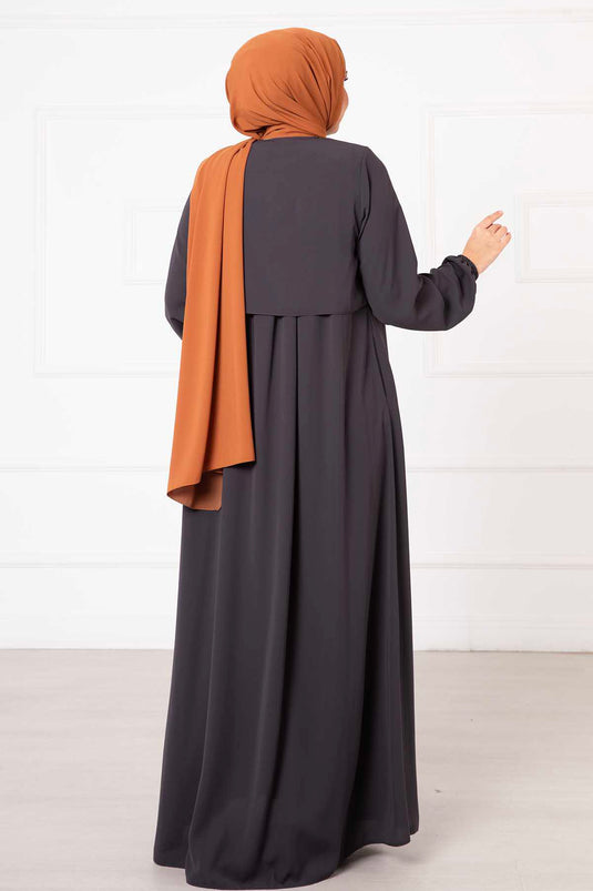 Hooded Zippered Abaya Anthracite