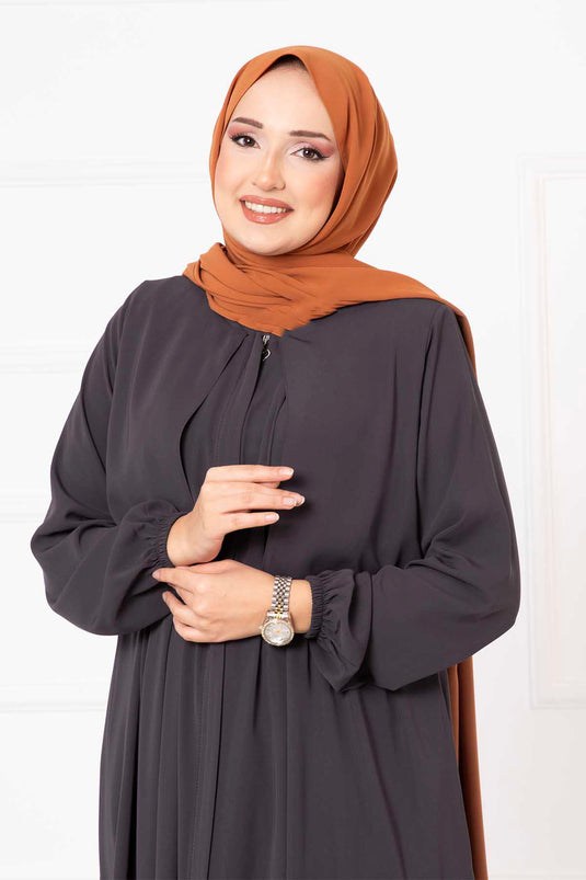 Hooded Zippered Abaya Anthracite