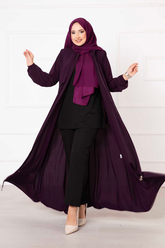 Hooded Zippered Abaya Purple