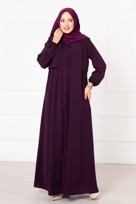 Hooded Zippered Abaya Purple