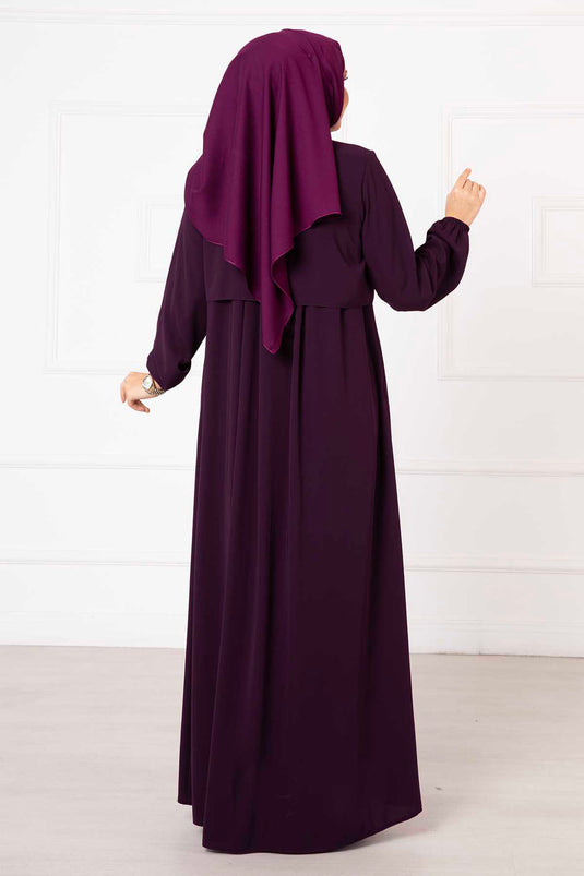 Hooded Zippered Abaya Purple