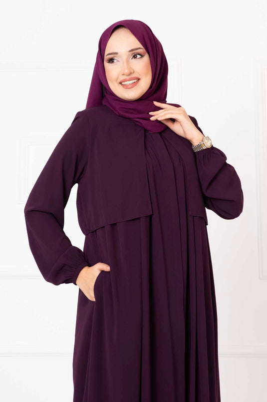 Hooded Zippered Abaya Purple