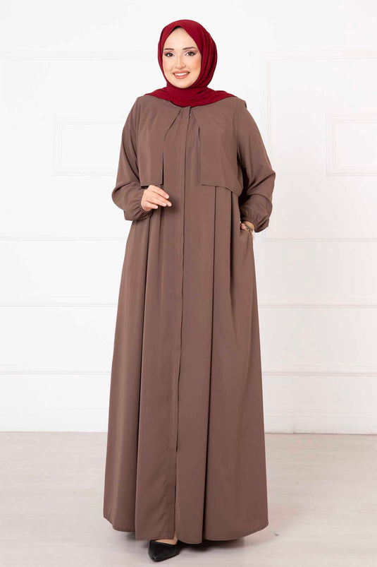 Hooded Zippered Abaya Mink